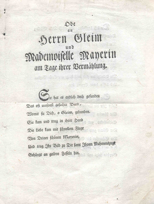 Karl Wilhelm Ramler: [Gedicht zur Hochzeit]. – Blattdruck, 1753