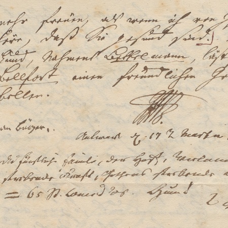 Ausschnitt aus dem Brief von Gottfried August Bürger an Gleim  Ausschnitt aus dem Brief von Gottfried August Bürger an Gleim